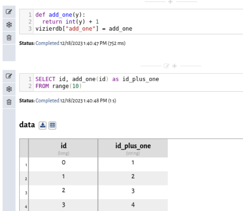A function defined in a python cell can be used in a SQL cell